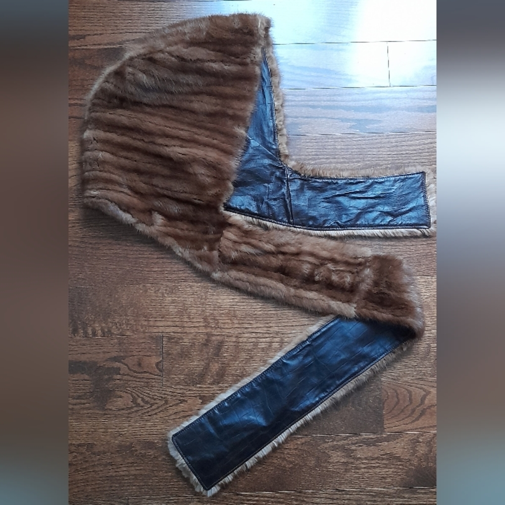 Mink fur and leather interior hat